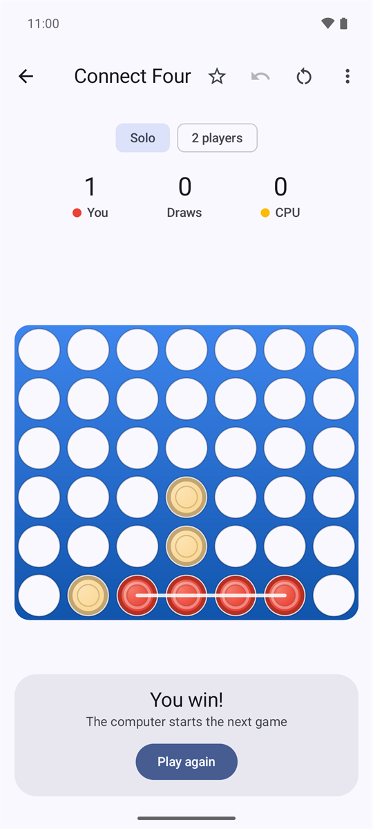 Connect Four, won against the computer